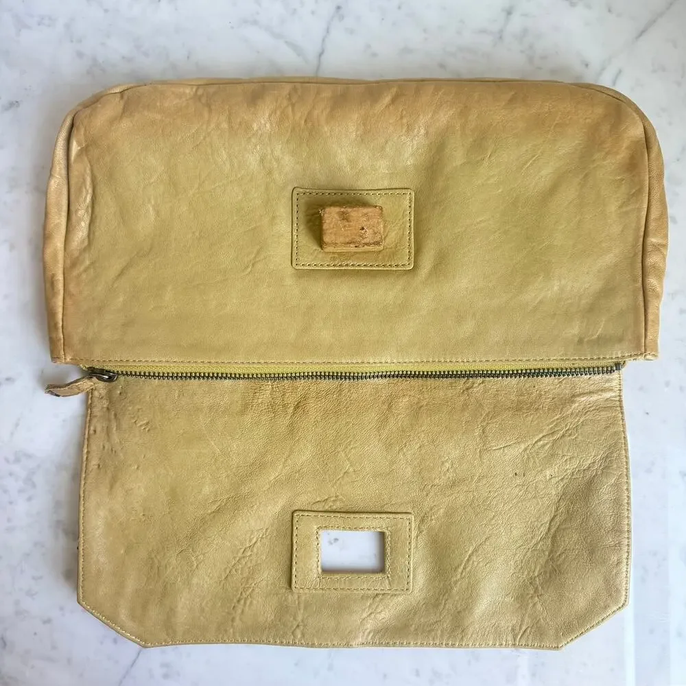 L.A.M.B. Embossed Leather Suede Clutch Bag Yellow Tan Lime Green Y2K